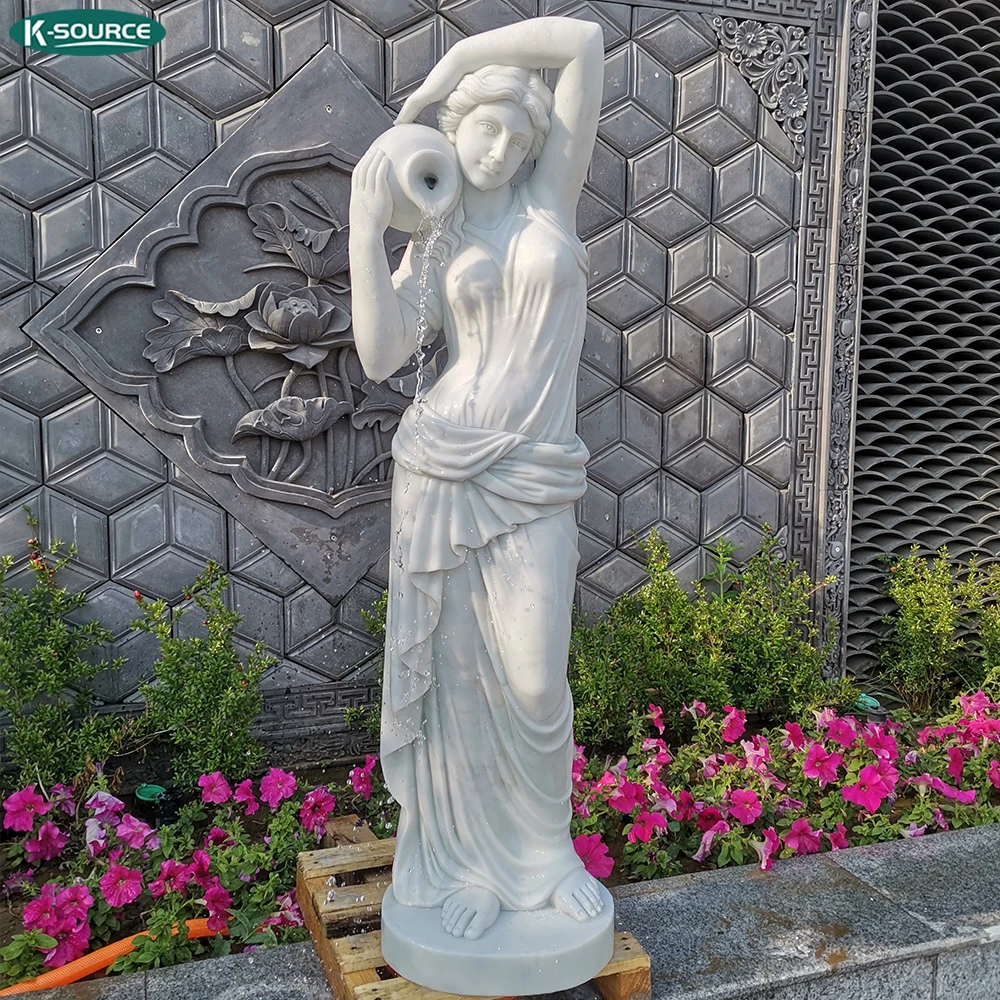 Garden life size Natural Stone White Marble sculpture European marble female statue fountain