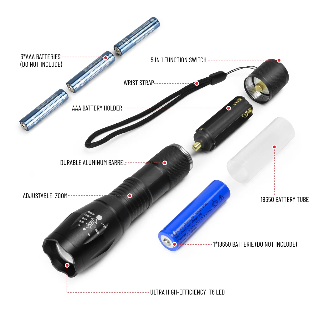 800 Lumen Tactical aluminum body Rechargeable Battery China Powerful Led Torch Flashlights