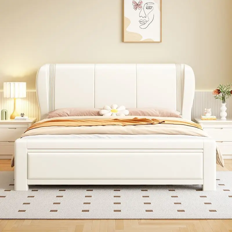 White Solid Wood Bed Walnut Simple Modern Master Bedroom King Size Bed Frame 1.5m 1.8m Double Bed