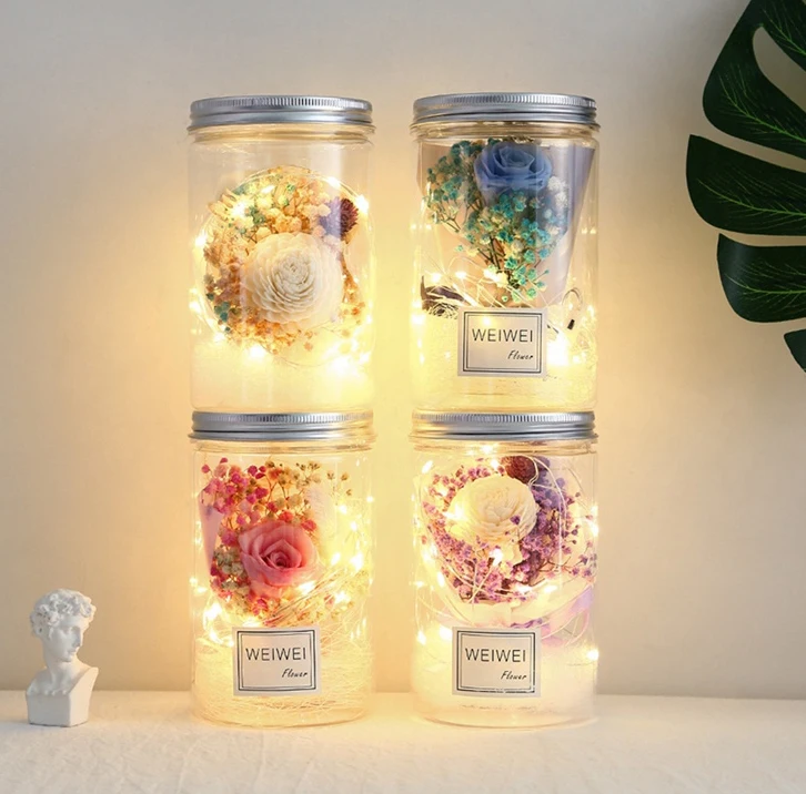 Романтическая вечная роза, сохраненный цветок со светодиодной подсветкой в пластиковом куполе, декоративные подарки на день Святого Валентина