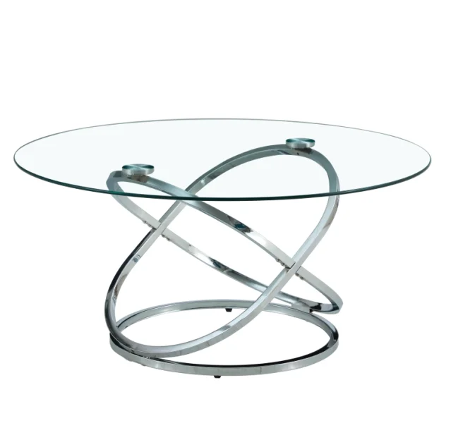 Hot Sale Wholesale Glass Coffee Table for Living Room Clear Top Chrome Base Coffee Table Tempered Glass Coffee Table