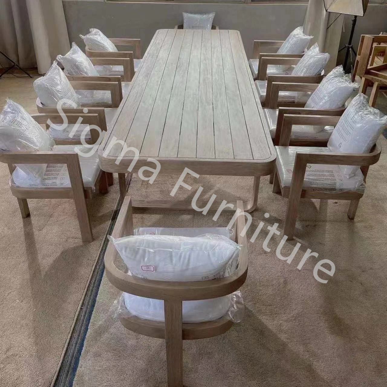 Modern teak wood outdoor furniture set dining tables and chairs for patio