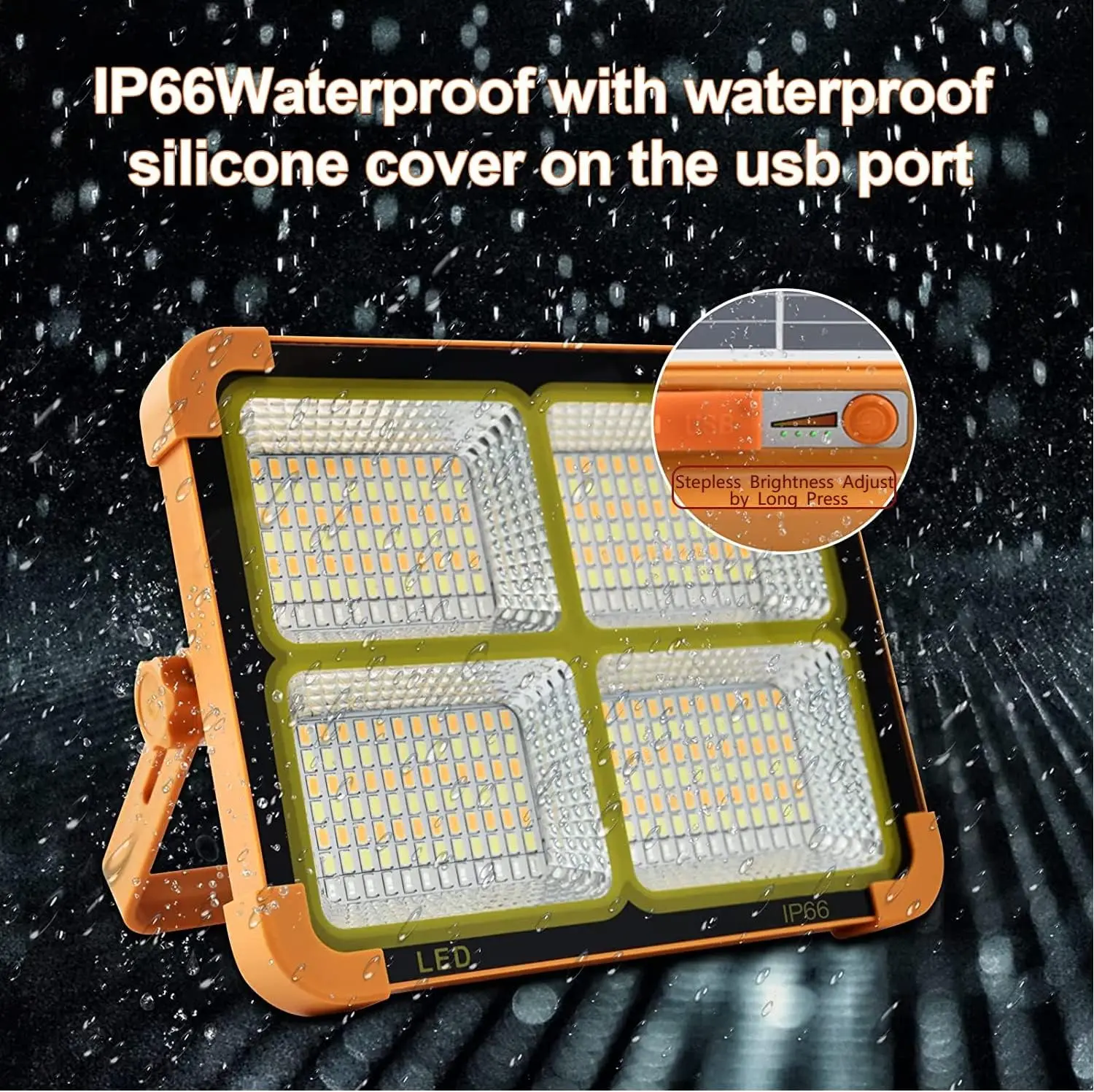 200w 300w 600w 800w Portable Rechargeable Flood lights USB LED Work Light  IP66 Solar Projector Lamp