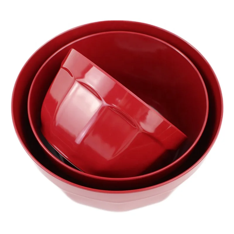 New arrival melamine red serving mixing bowls cake flour baking kitchen storage fruit salad bowl