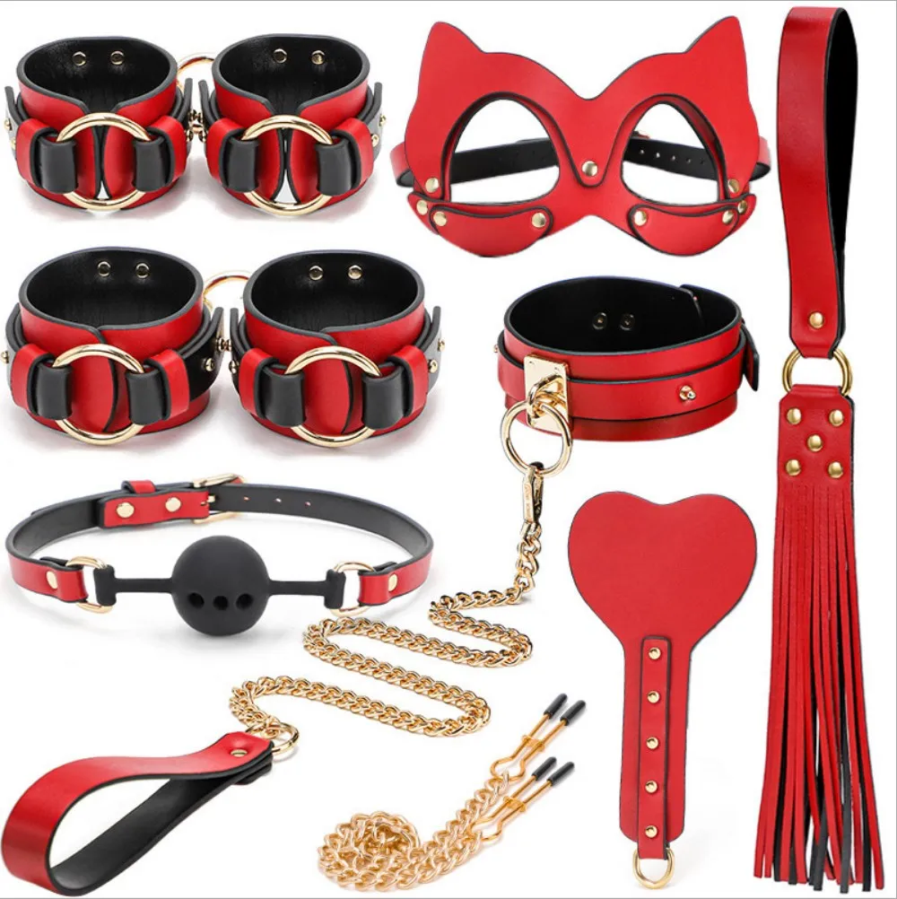 8pcs Set Adult Pu leather Bondage SM product /Sex Handcuff&Bondage  With suitcase