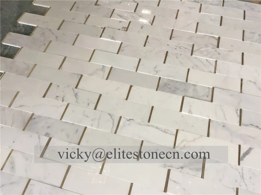 brick mosaic subway tile white marble mosaic inlay brass mosaic tile