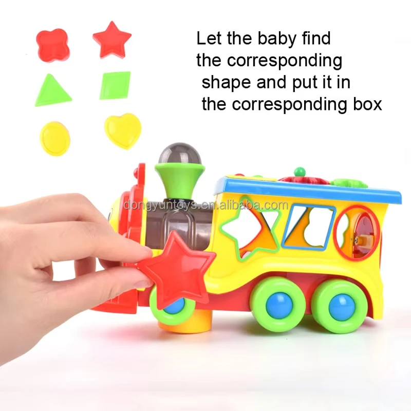 Electric musical train battery operated blocks puzzle Train Set Cartoon train with light and music Early Educational Toys