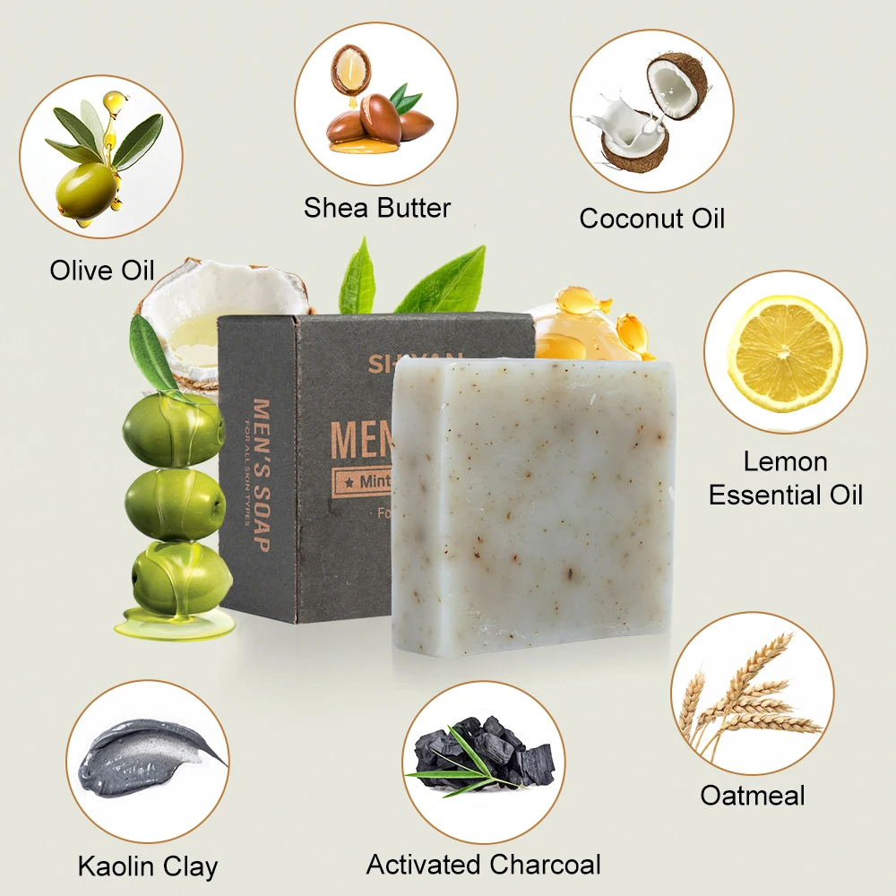 Oil Control Heavy Grit Organic Handmade Moisturizing Customized Packaging Natural Shea Butter Sea SaltOat Grains Mens Soap