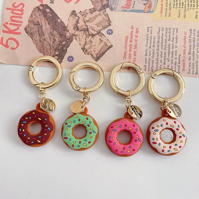 New Cartoon Donuts Case for AirTag Key Ring Silicone Soft Universal Finger Strap Charm Lanyard for AirTag mobile phone pendant