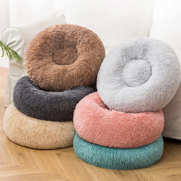 Saiji dropshipping red pink white soft small large cheap dog cat round plush bed for sale