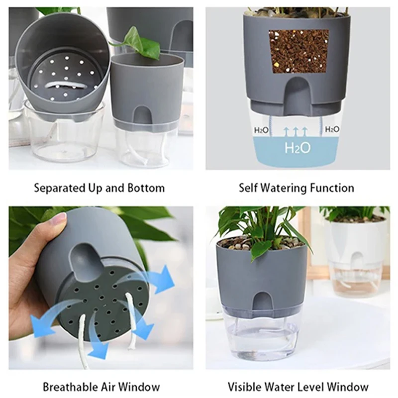 Transparent Plastic Flower Pot Self Absorbing Large Plant Pot Creative Double Layer Water Storage Lazy Automatic Green Planter