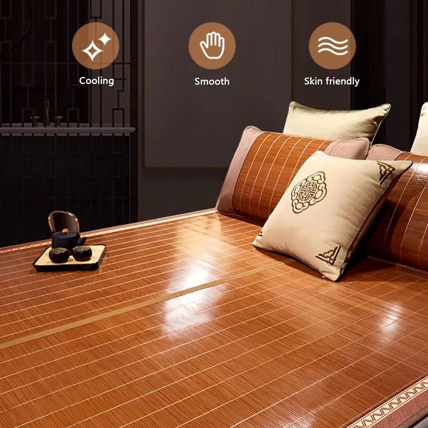 Summer Cooling Single Twin Queen Size Foldable Mattress, Double-Sided Carbonized Natural Bamboo Sleeping Mat with