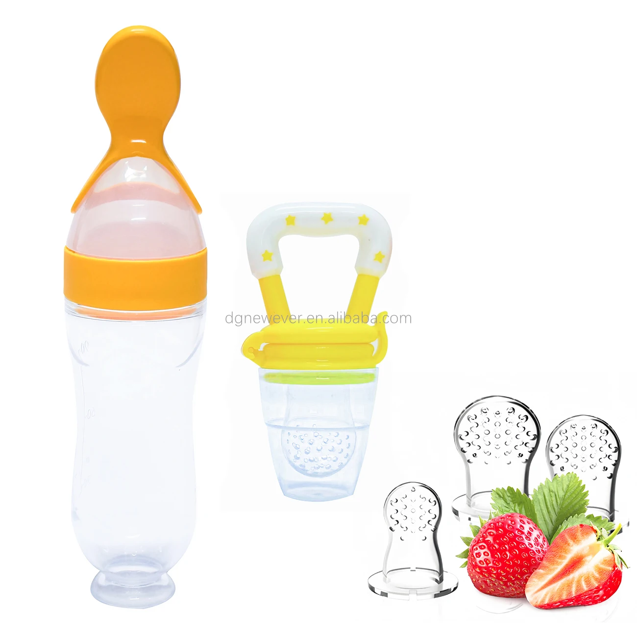 Newborn Feeding Spoon Squeeze Feeder Silicone Baby Fruit Feeder Pacifier Baby Bottles Solid Feeding Spoon Squeeze Feeding Bottle