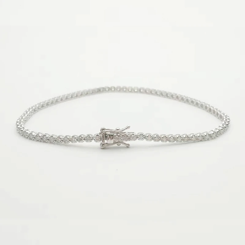 In Stock Wholesale Popular Luxury Sparkling Diamond Jewelry Delicate  Ladies Full Diamond Single Row 18K Pure Bracelet