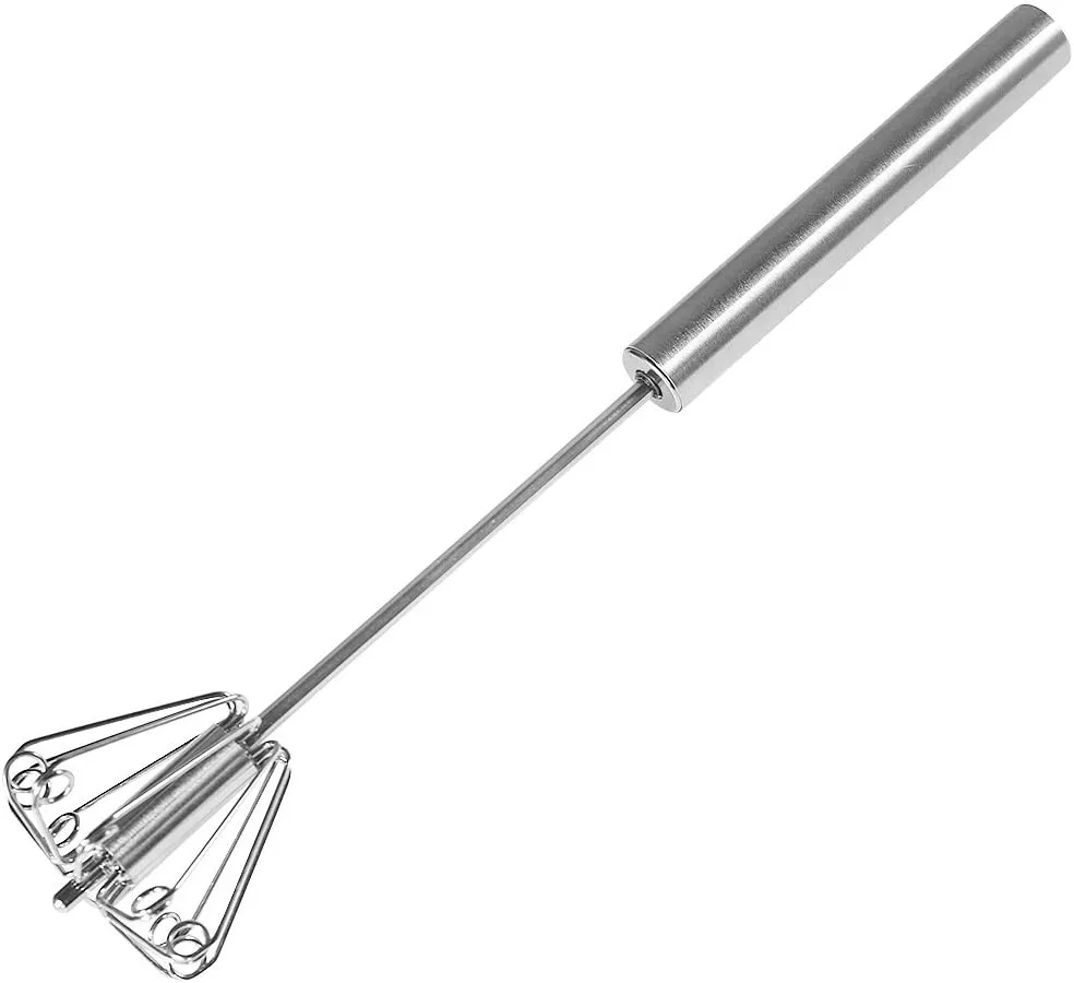 Stainless Steel 12 inch rotary whisk handy turning metal egg beater breaker For Kitchen