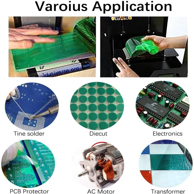 Painting and Fixing of Electronic Parts and Circuit Boards During Processing Green Polyester Film PET Silicone Adhesive Tape