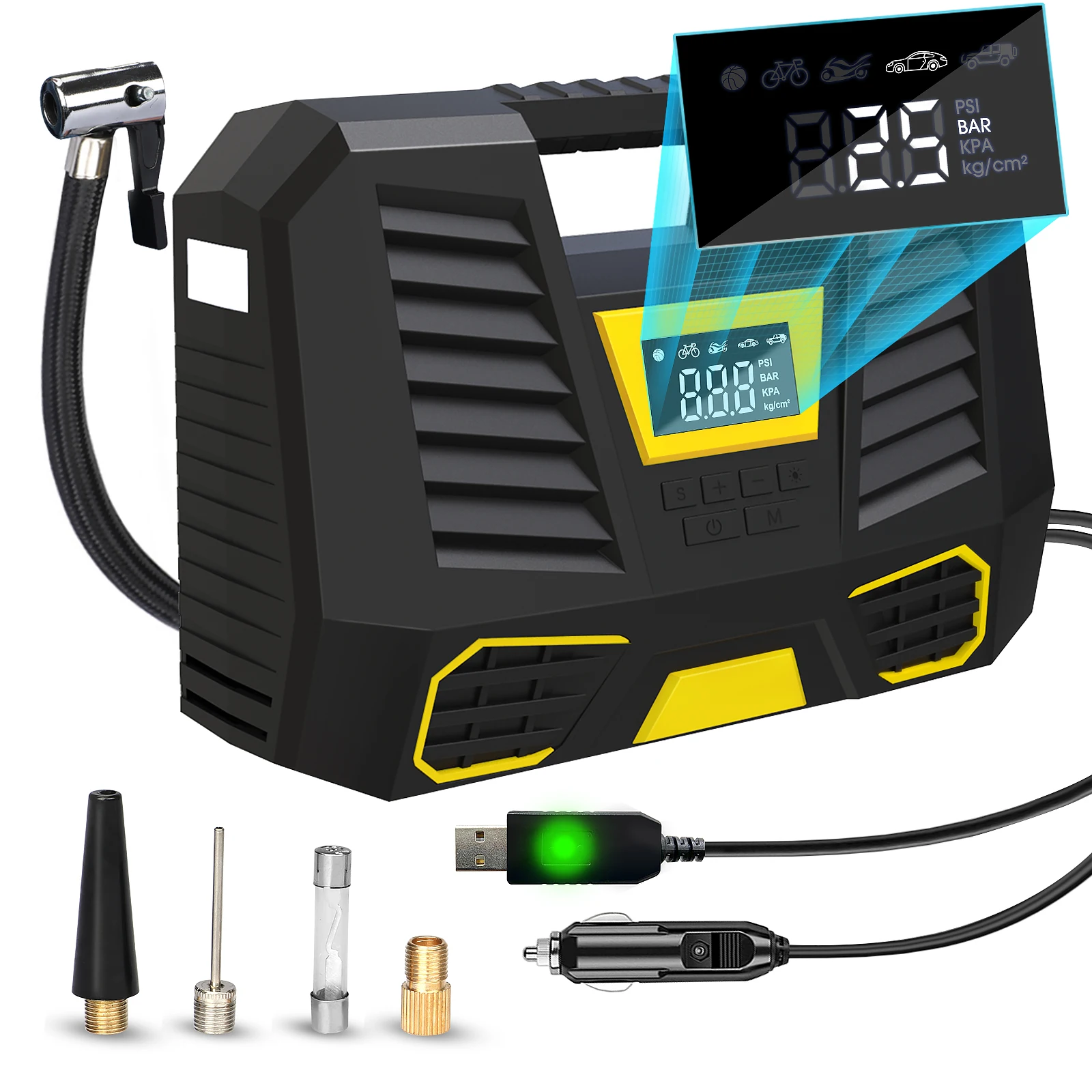 Digital Air Compressor Portable Tire Inflator Air Pump for Car Tires 12V DC Auto Tire Pump with Digital Pressure Gauge