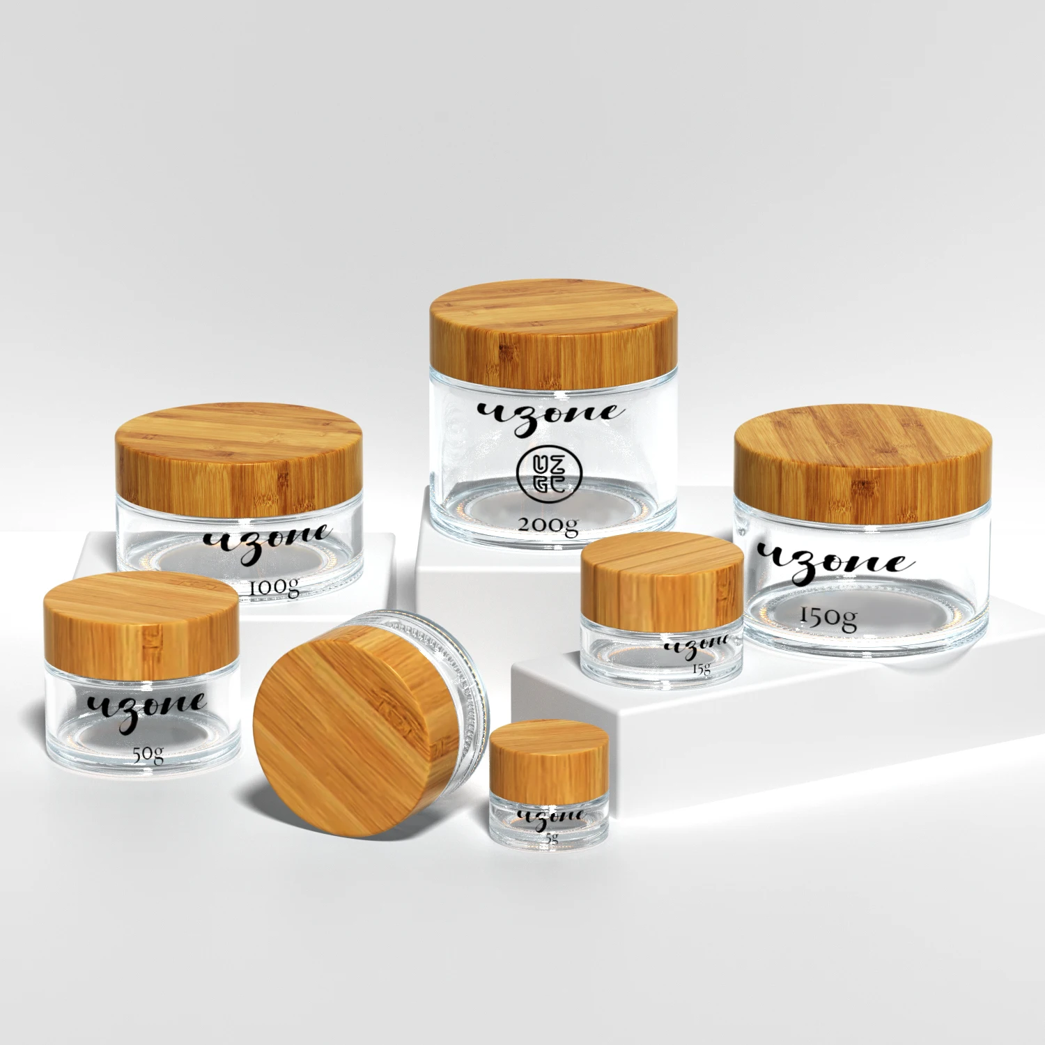 Ready To Ship Nice Jar 15ml 30ml 50ml 100ml 150ml 200ml clear frosted glass jar with bamboo wood lid for body cream