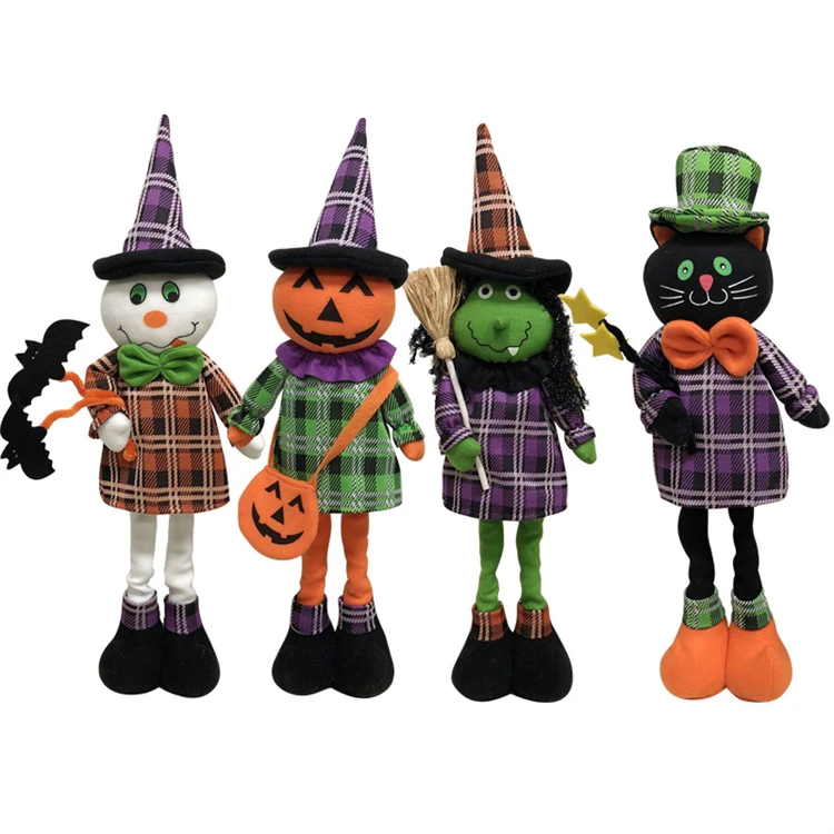 Halloween Doll Decorations Scary Theme Pumpkin Witch Black Cat Ghost Telescopic Toy Ghost Festival Party Scene Layout Supplies