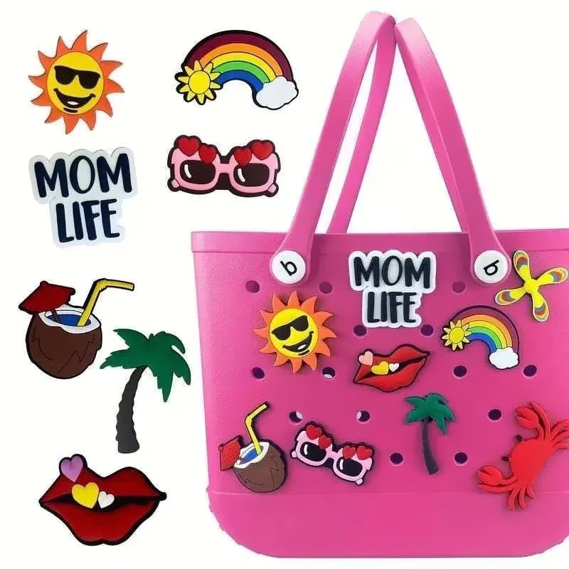 Wholesale Custom Logo Design Blank Croc Charms Rubber Bogg Bag Makeup Handbag Tote Silicone Beach Insert Bit Accessories