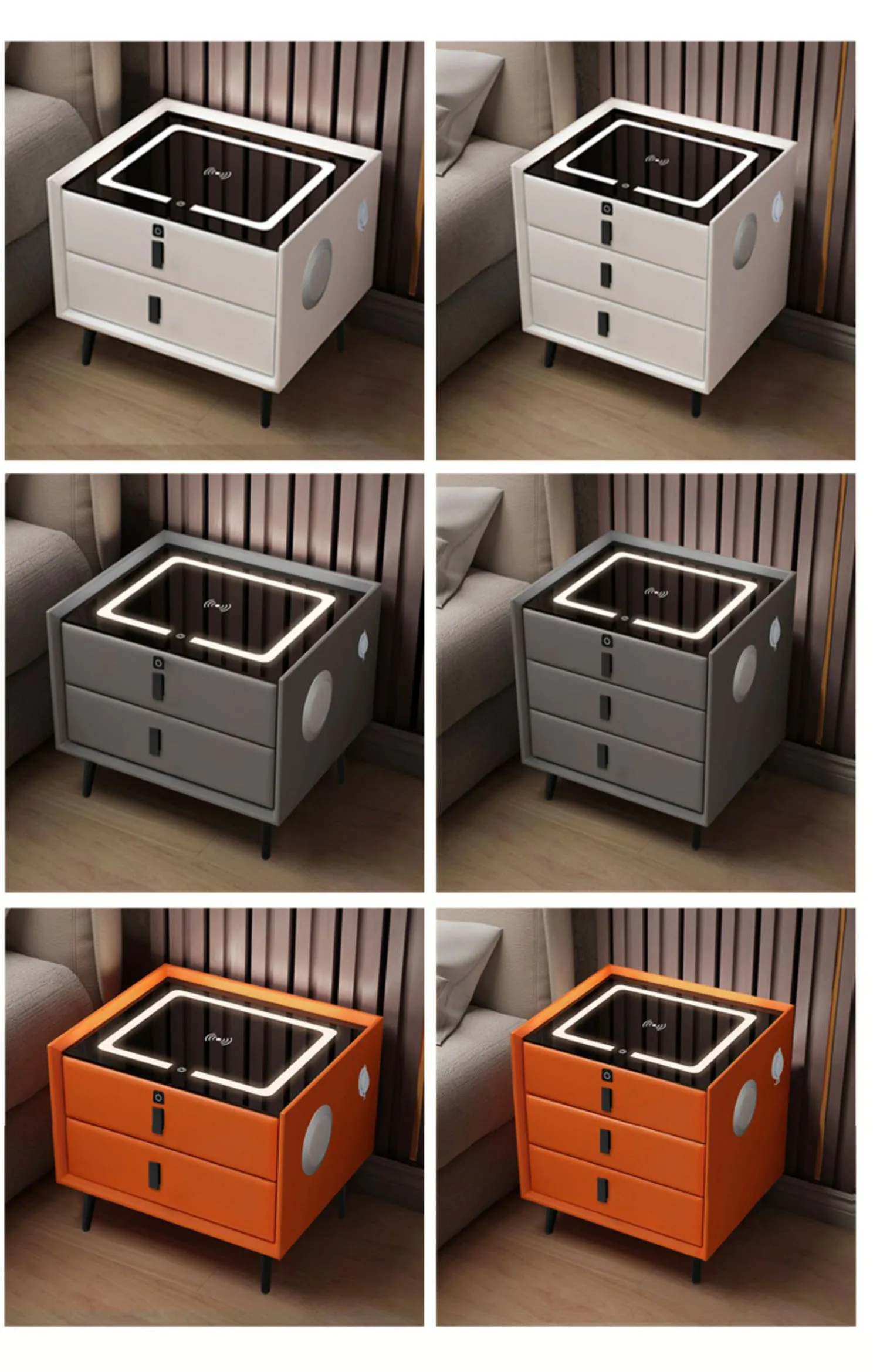 Modern light luxury smart bedside table solid wood three drawer bedside cabinet multifunctional bedroom locker