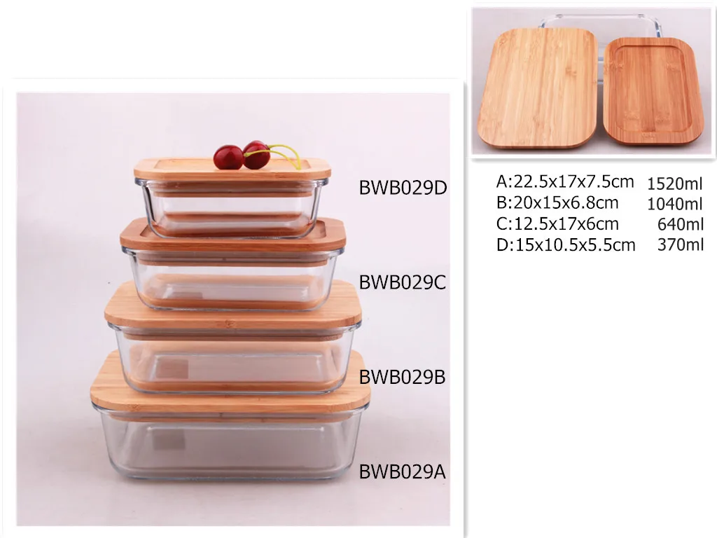 Kitchen Airtight high borosilicate glass lunch box glass food storage box glass meal prep containers with locking bamboo Lid