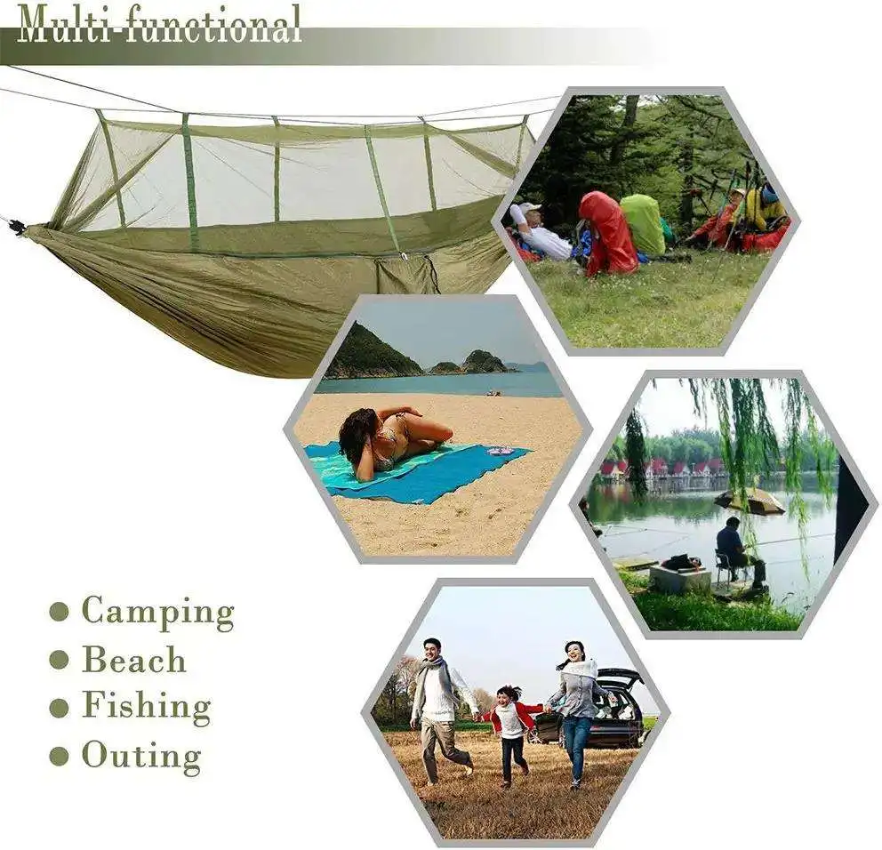 Customizable Logo Printing Lightweight hammock swing Portable Hanging Outdoor Camping Hammock tent with mosquito nets