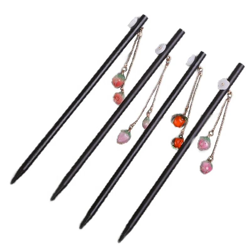 Walnut hairpin, strawberry persimmon pendant hairpin, ladies classic retro hairpin