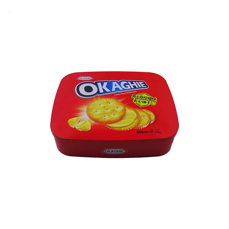 Square shape bsicuit tin box food grade biscuit metal tin box with plastic insert