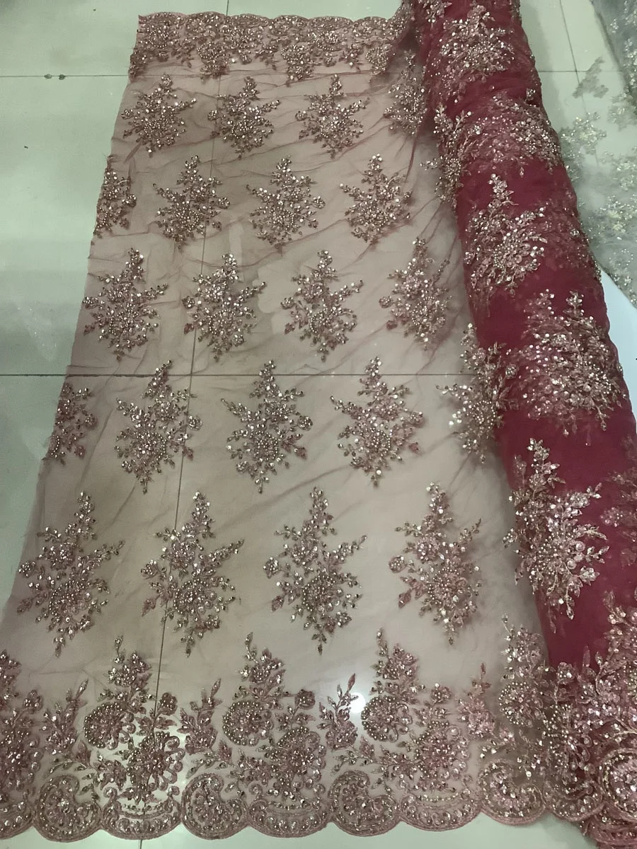 hot selling handmade heavy beaded sequin embroidery lace fabric for dress or bridal, wholesale stock fabric