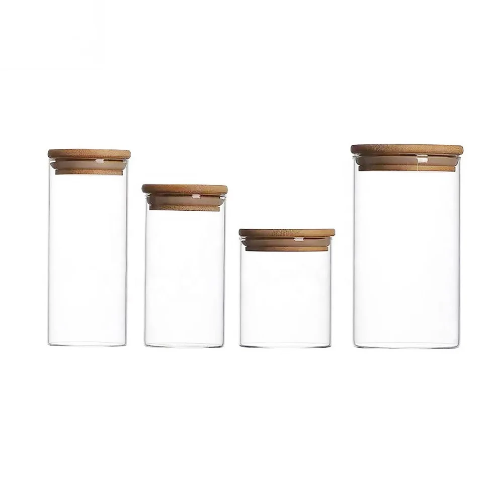 large glass food storage jars wholesale glass jar wooden lid for honey food candy glass jar GSJ-02A