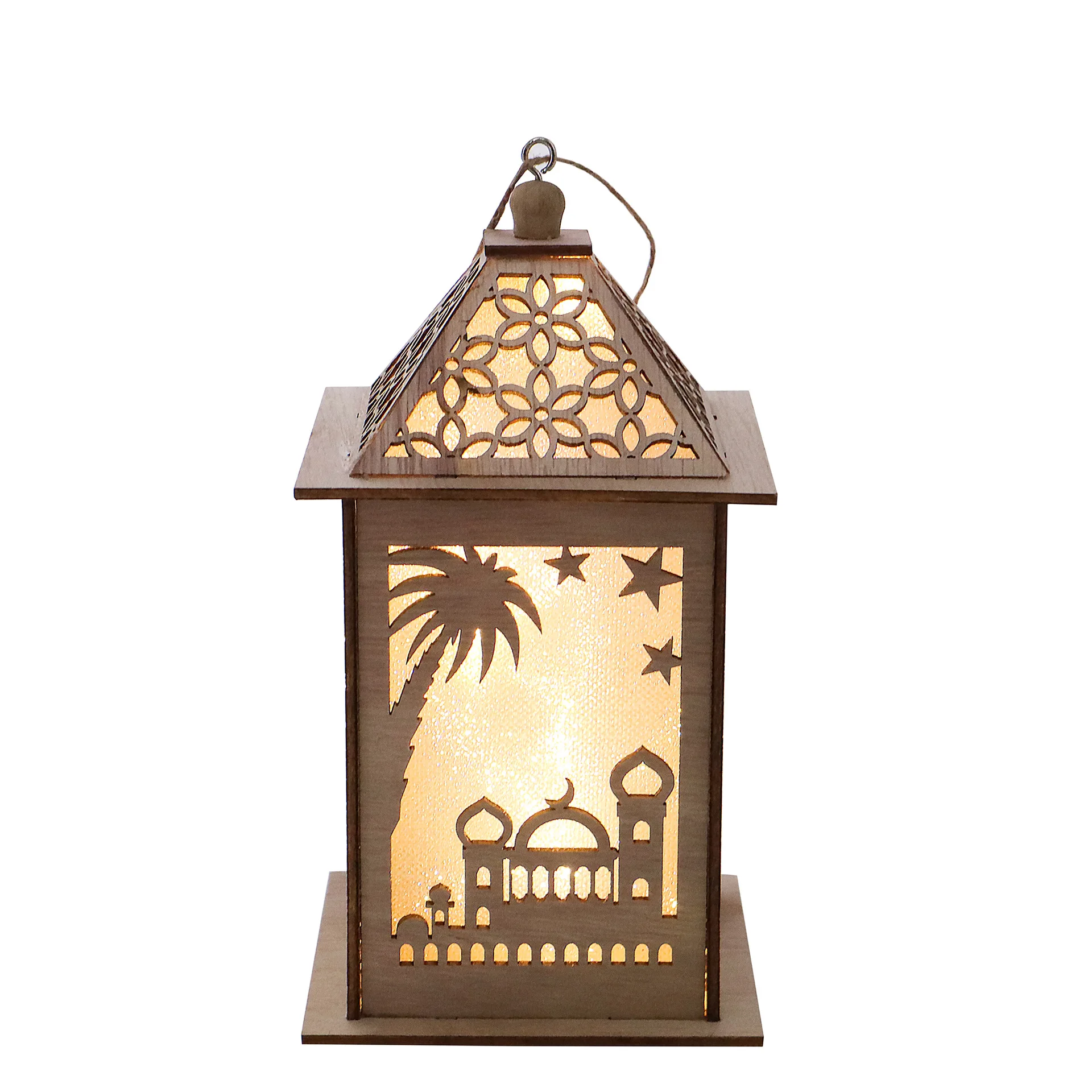 Islamic Decorations & Gifts Wooden Eid Lantern Kids Hanging Light for Ramadan & Eid Mubarak Home Decor Religious Style