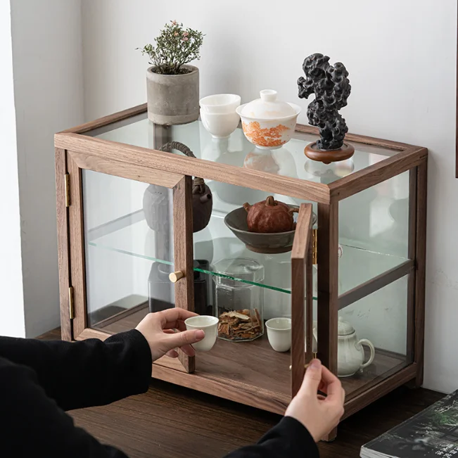 Walnut Wooden Bakery Display Case, solid wood Bakery Display Case desktop small storage cabinet