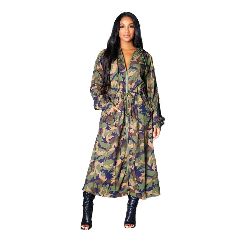 Fashion 2022 New Trends Fall Winter Women Coat Long Camouflage Printed Long Sleeve Wind Proof Hoodie Jacket For Women