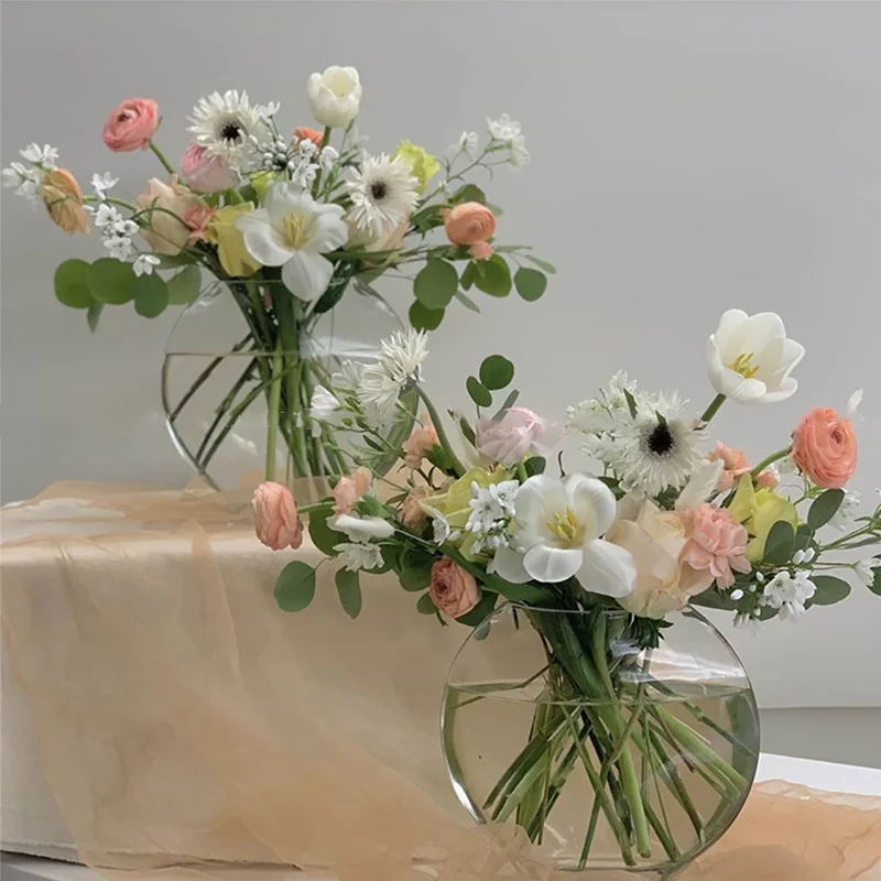 Aeofa Transparent glass flower bottle flat hydroponic flower ornament