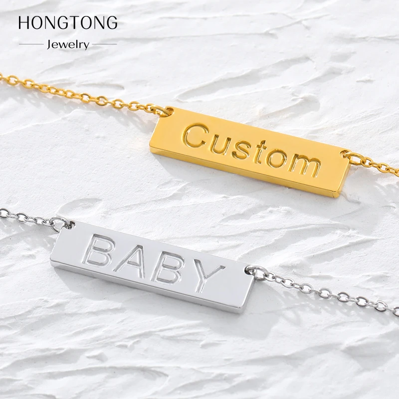 Customization Stainless Steel Personalized 18K Gold Plating Jewelry Engraved Symbols Logo Rectangle Pendant Tags Necklace