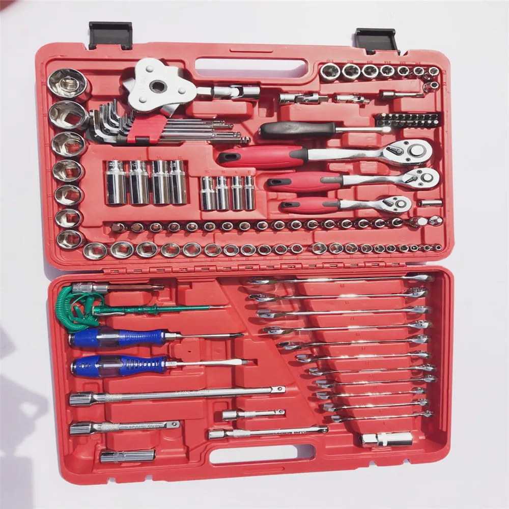 Hot Sale 121pc Professional Socket Set 1/2' 1/4' 3/8' Drive Ratchet handle Extension bar socket with color tape tools set