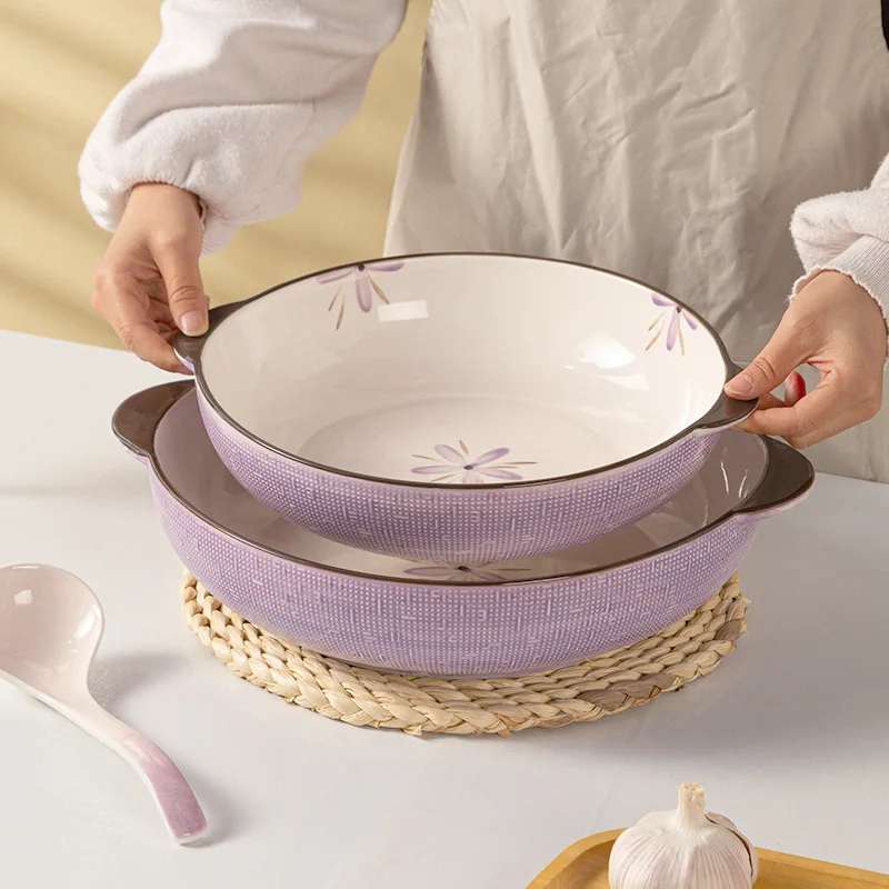 Purple Tableware Household Good-looking Ceramic Noddle Large Capacity Binaural Soup Bowl Boiled Fish with Pickled Cabbage
