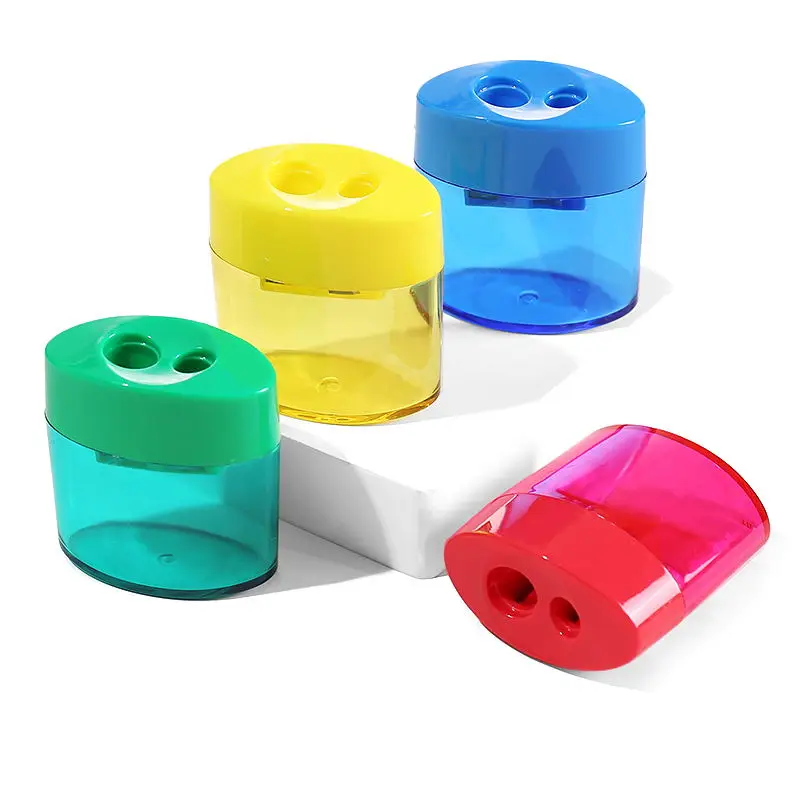 Factory Direct Sale School Office Supplier Multiple Color Hand Movement Double Hole Pencil Sharpener