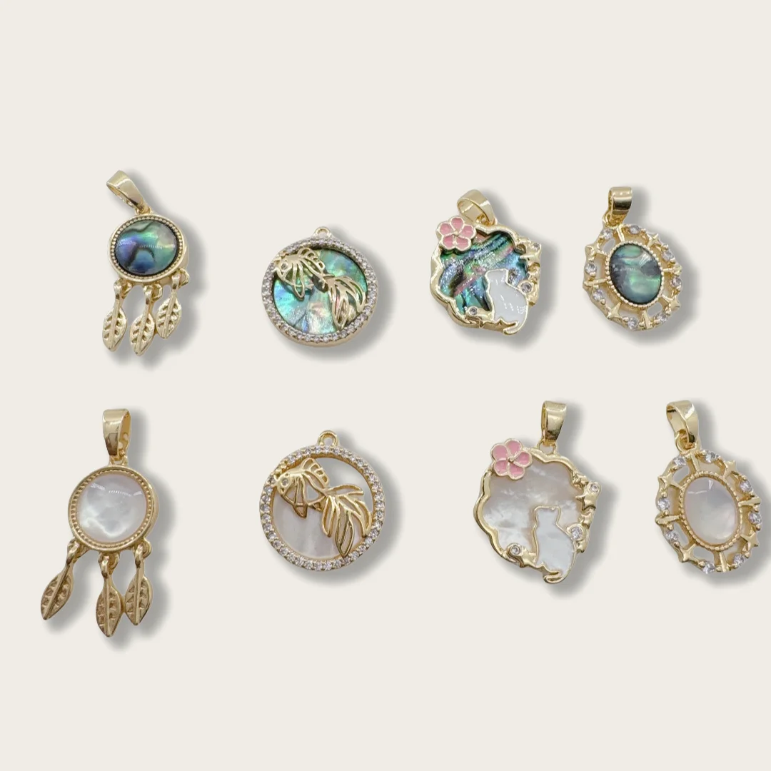 Oro Joyeria 18k Laminated Gold Wholesale Jewelry Brass Pendant Charms Accessories Women Dream Catcher Cat Fish Shell Pendants
