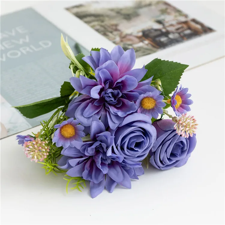 Artificial 7 Branches Rose Bouquet for Home Decoration Wedding Floral Arrangement Centerpiece Wholesale Silk Flowers Bouquet