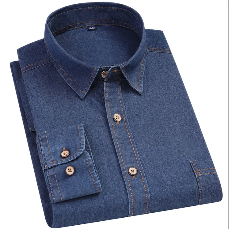 100% COTTON GAMENT WASHED MENS DENIM CASUAL SHIRTS WITH CONTRAST THREAD AND POCKET