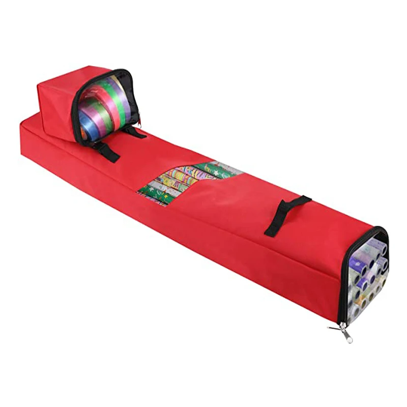 Gift wrapping paper storage bag heavy polyester plus PVC transparent bag with handle and zipper