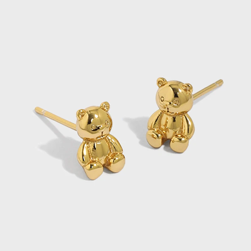 Fine Jewelry Waterproof 925 Silver Jewelry Cute Bear Earring Gold Vermeil Sterling Silver Hypoallergenic Stud Earrings For Girls