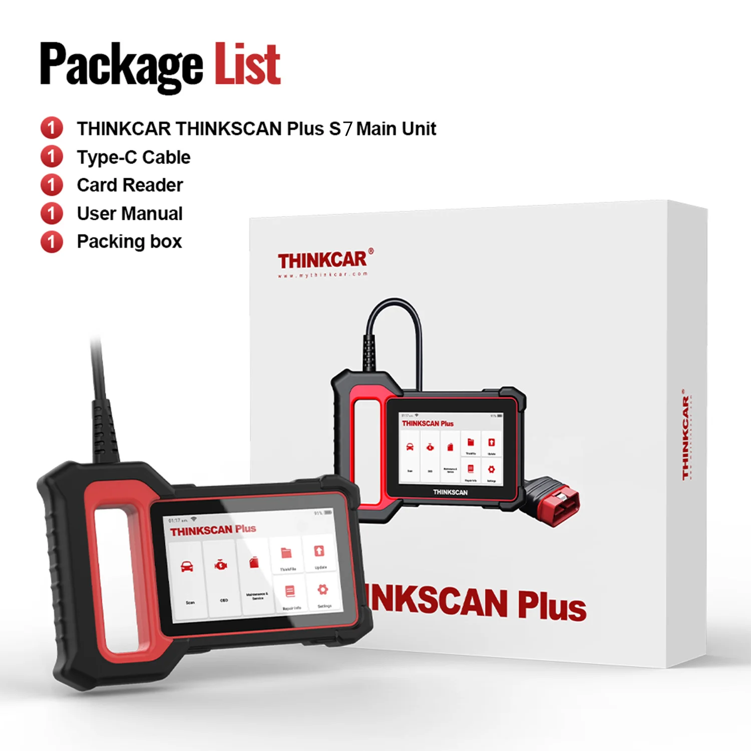 THINKCAR ThinkScan Plus S7 OBD2 автомобильный диагностический инструмент для авто ABS SAS Oil DPF EPB Reset 7 систем Автомобильный сканер