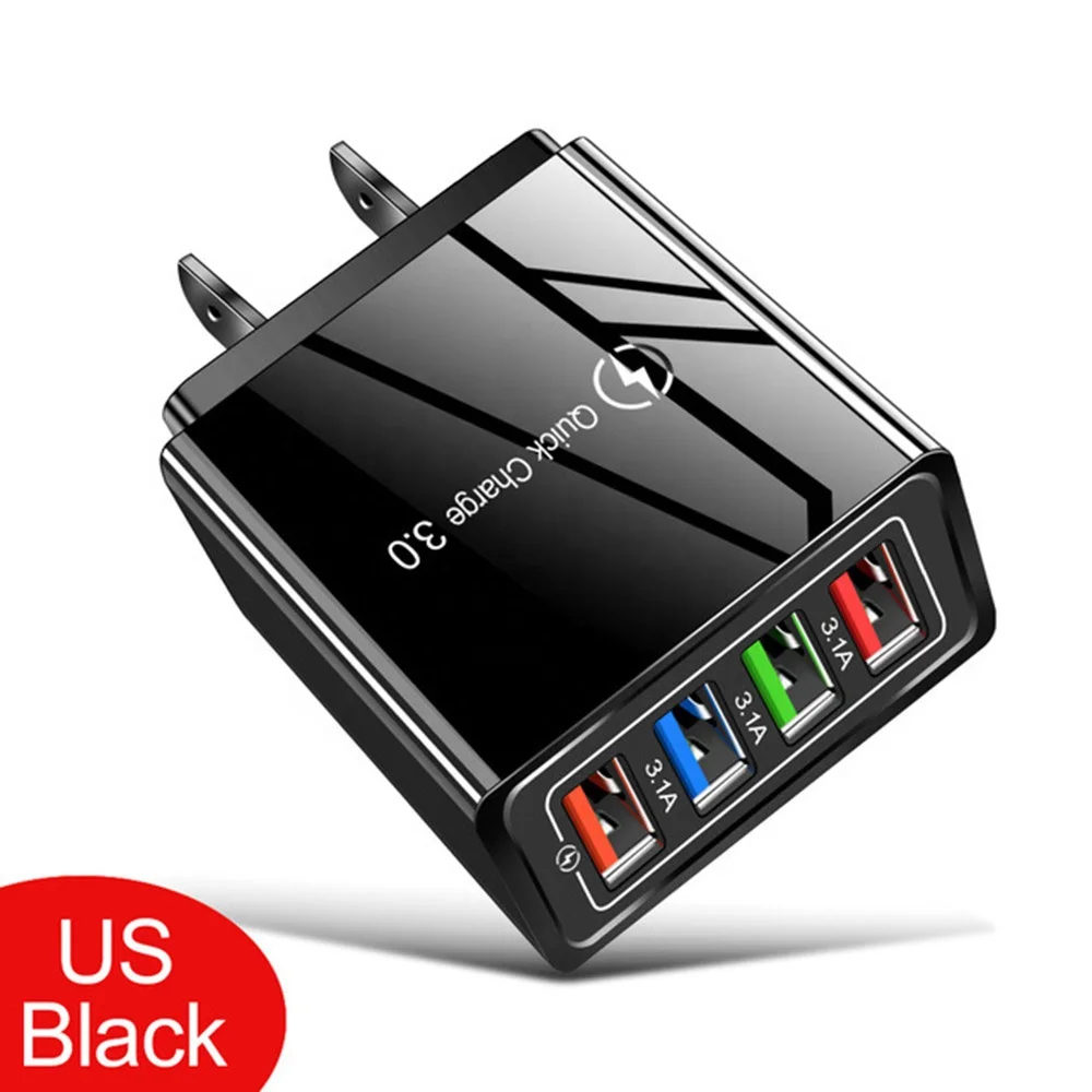 4 USB Quick Charge 5V 3.1A QC3.0 EU US UK USB Plug Mobile Phone Fast Charging Travel USB Charger Wall Power Charger Adapter