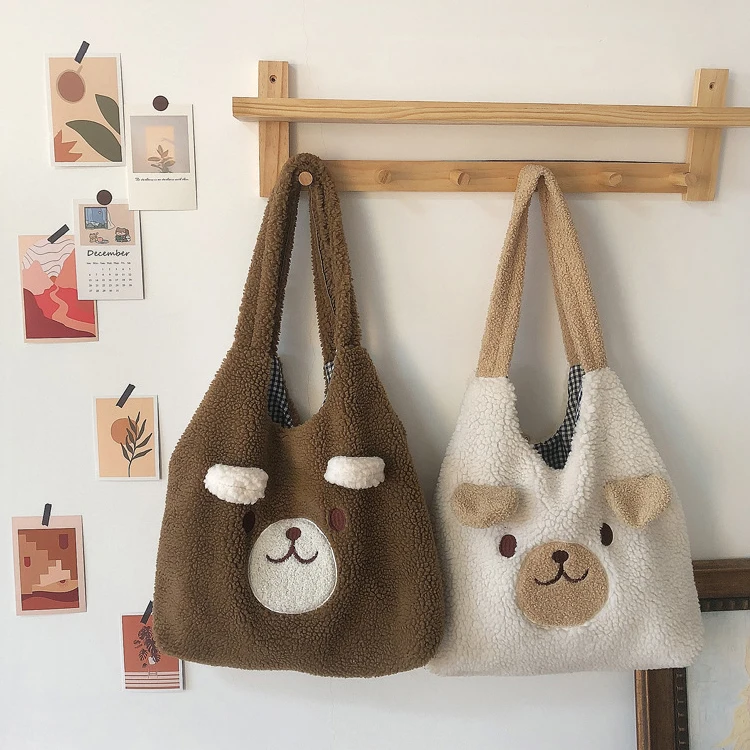 Wholesale Custom Cute Plush Crossbody Bag Large Capacity Fluffy Girl Tote Bag Plush Woman Shoulder Bag With Soft Handle