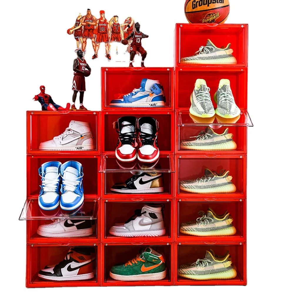 Side opening display box case for shoes stackable shoe storage box for Sneakerheads with Magnetic Door