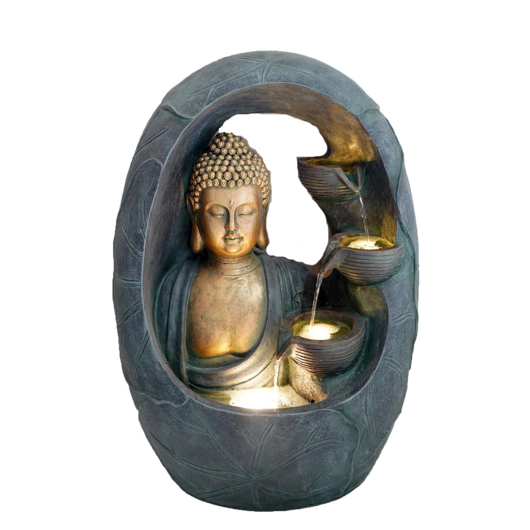 2023 Buddha Water Fountain Feng Shui Meditation Relaxing Indoor Buddha Statue WaterFountain For Home Decoration
