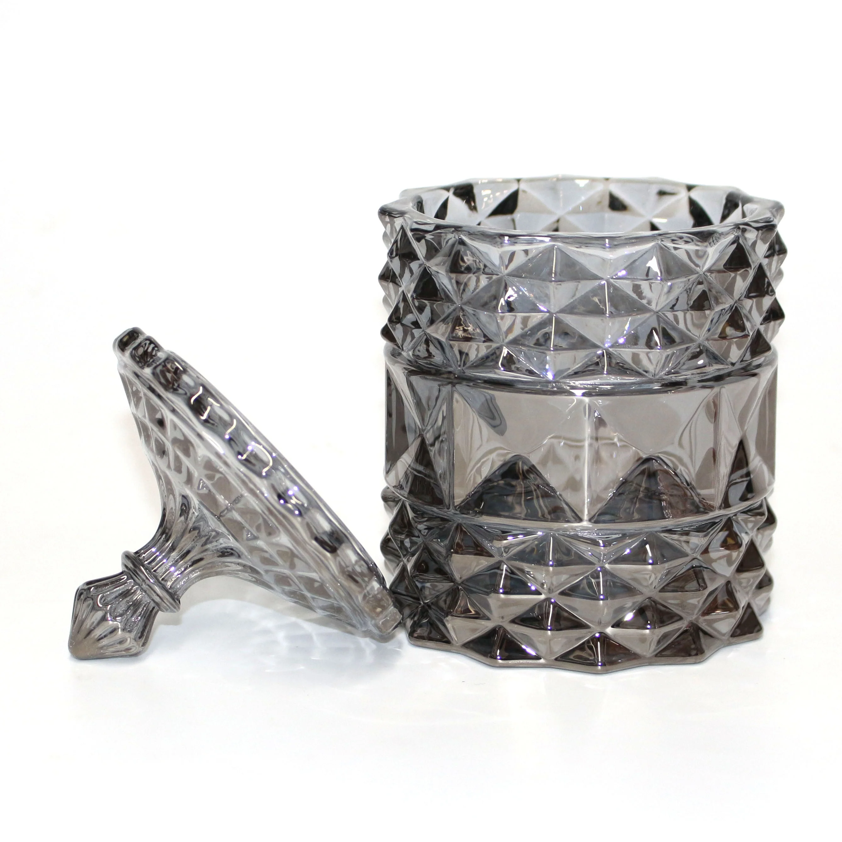 FENGJUN iridescent cylinder embossed geo cut colored candles container glass candle jar for candles